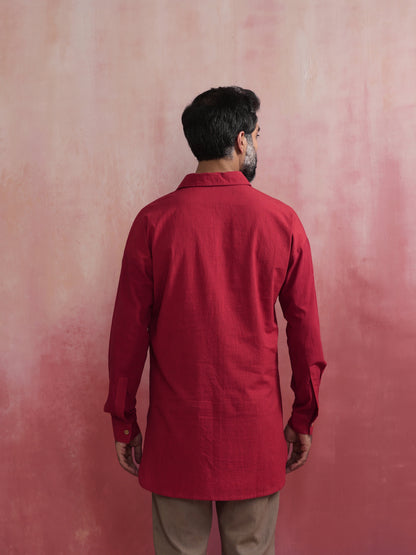 trueBrowns Men's Maroon Cotton Shirt Collar Stylized Kurta - Distacart