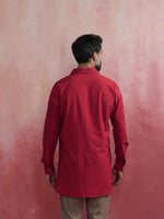 Thumbnail for trueBrowns Men's Maroon Cotton Shirt Collar Stylized Kurta - Distacart