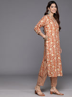 Thumbnail for Varanga Women Rust Floral Printed Kurta Paired With Bottom & Dupatta - Distacart