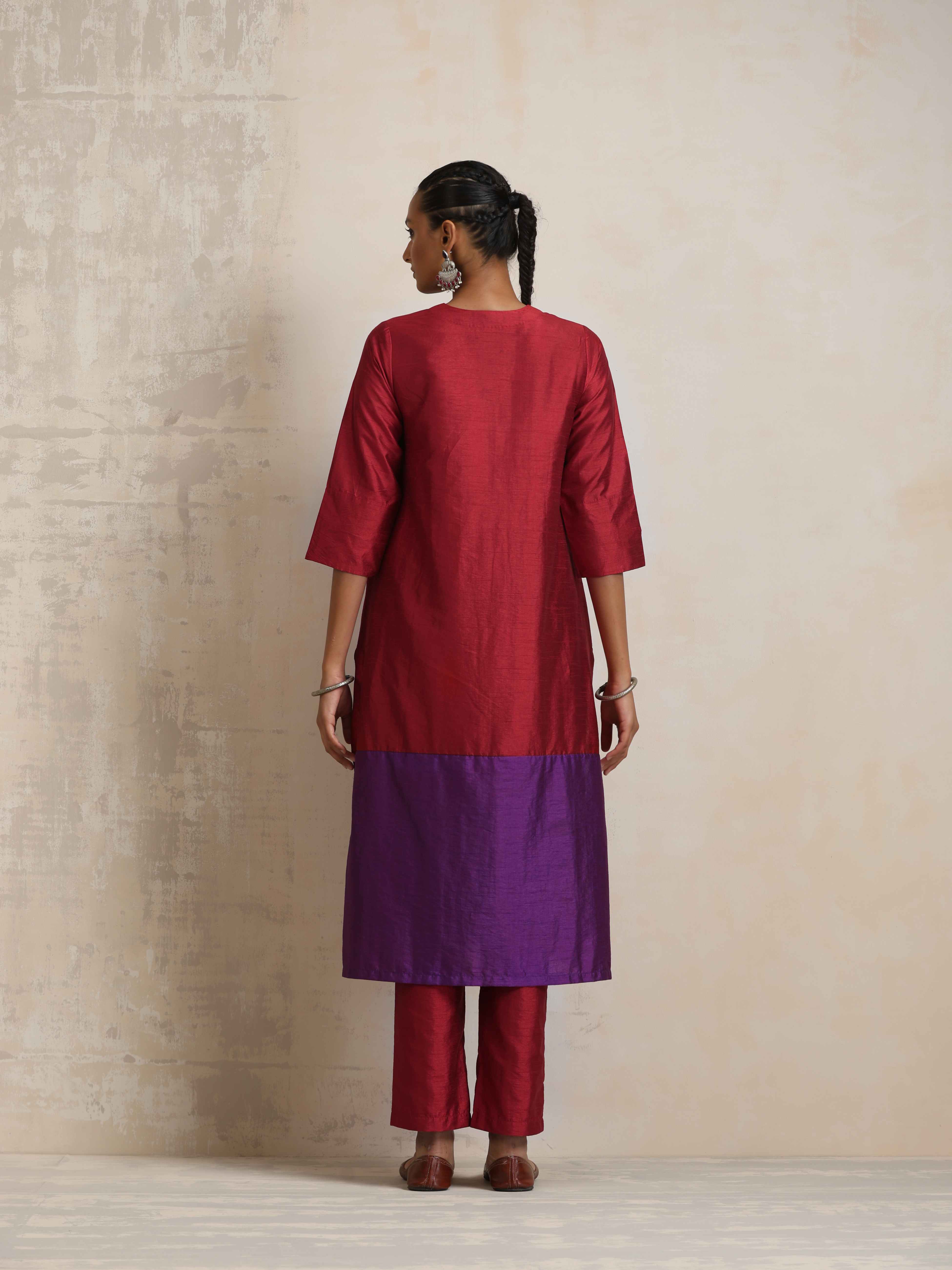 trueBrowns Red Silk Kurta Set - Distacart
