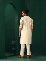 Thumbnail for trueBrowns Men's Ivory Rhombus Cotton Kurta - Distacart