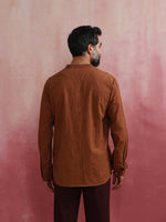 Thumbnail for trueBrowns Men's Brown Cotton Mandarin Collar Stylized Kurta - Distacart