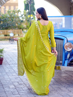 Thumbnail for Teeya Creation Olive Color Chinon Silk Heavy Embroidery Work Fully Stitched Salwar Suit - Distacart