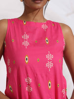 Thumbnail for trueBrowns Pink Cotton Print Sleeveless Kurta Set