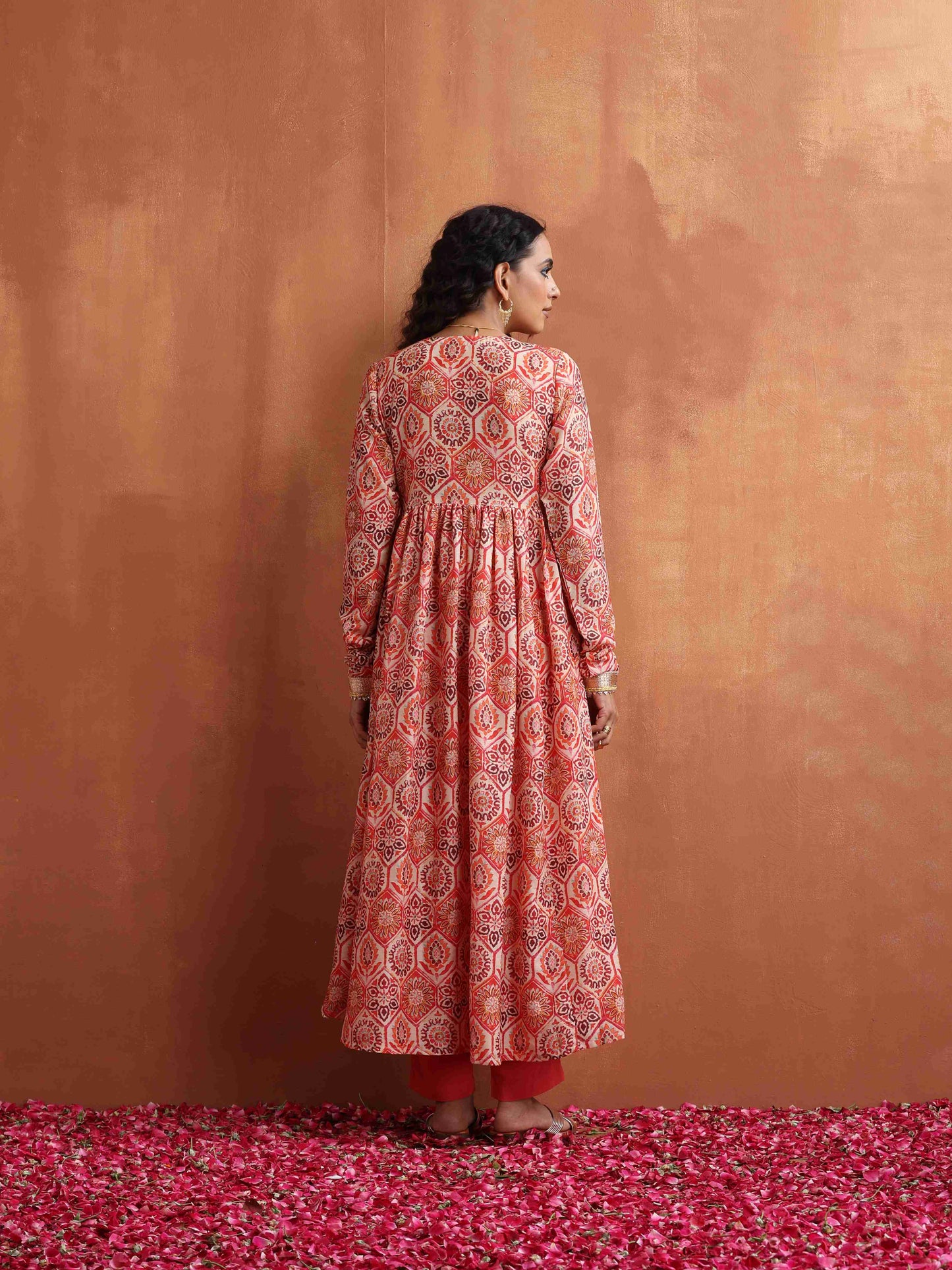 trueBrowns Beige Print Flared Anarkali Kurta Set - Distacart