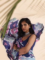 Thumbnail for trueBrowns Blue Purple Muslin Ikat Saree