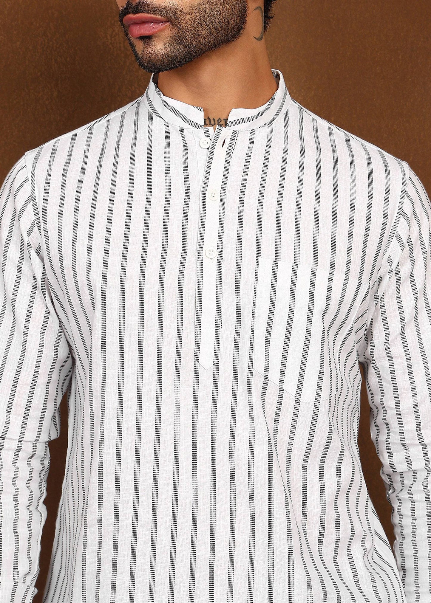 Fabmade Driftline Stripe Linen Short Kurta - Distacart