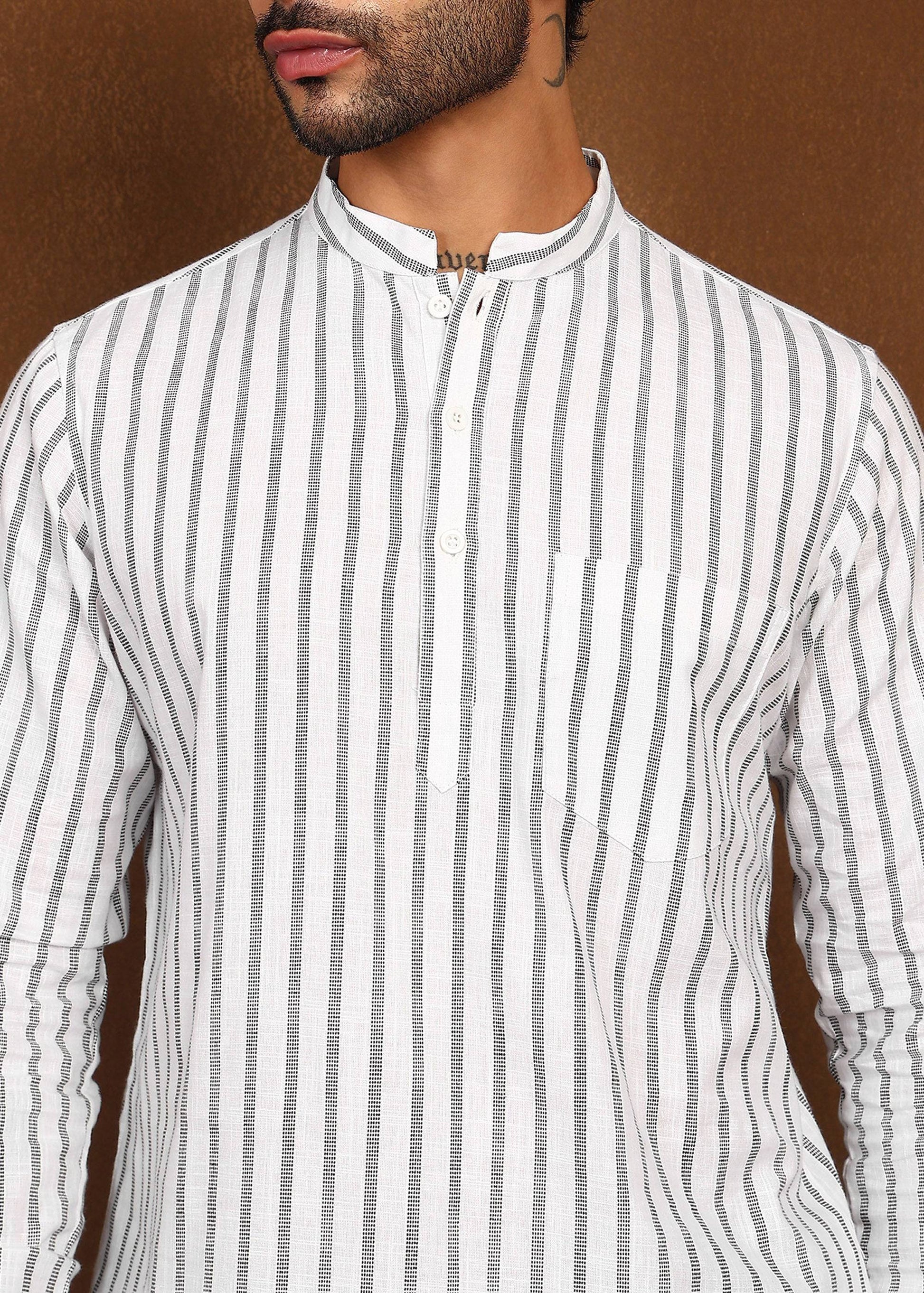 Fabmade Driftline Stripe Linen Short Kurta - Distacart
