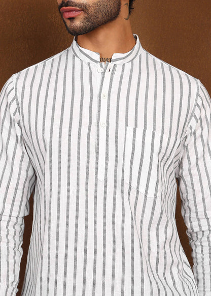 Fabmade Driftline Stripe Linen Short Kurta - Distacart