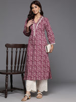 Thumbnail for Varanga Women Magenta Floral Printed Straight Kurta - Distacart
