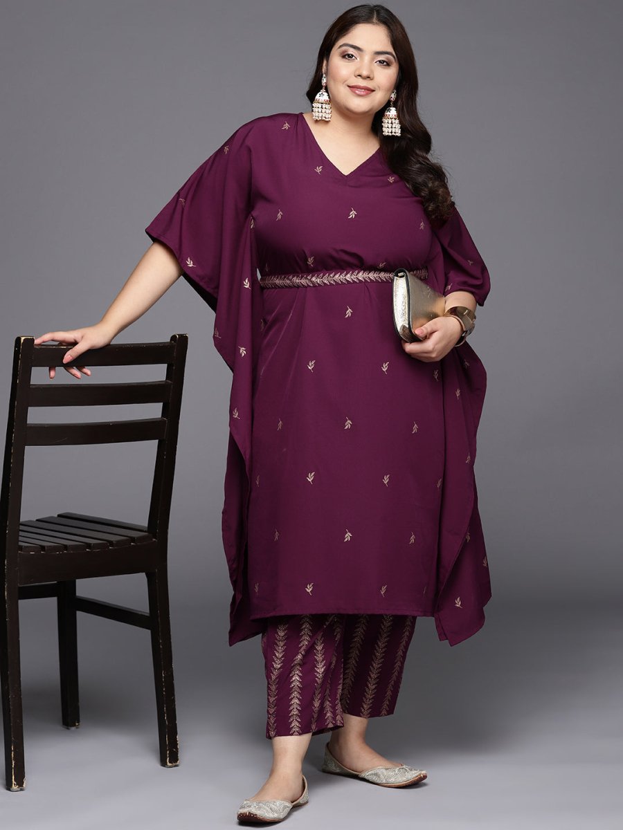 Ahalyaa Plus Size Floral Printed Kaftan Kurta with Trousers - Distacart