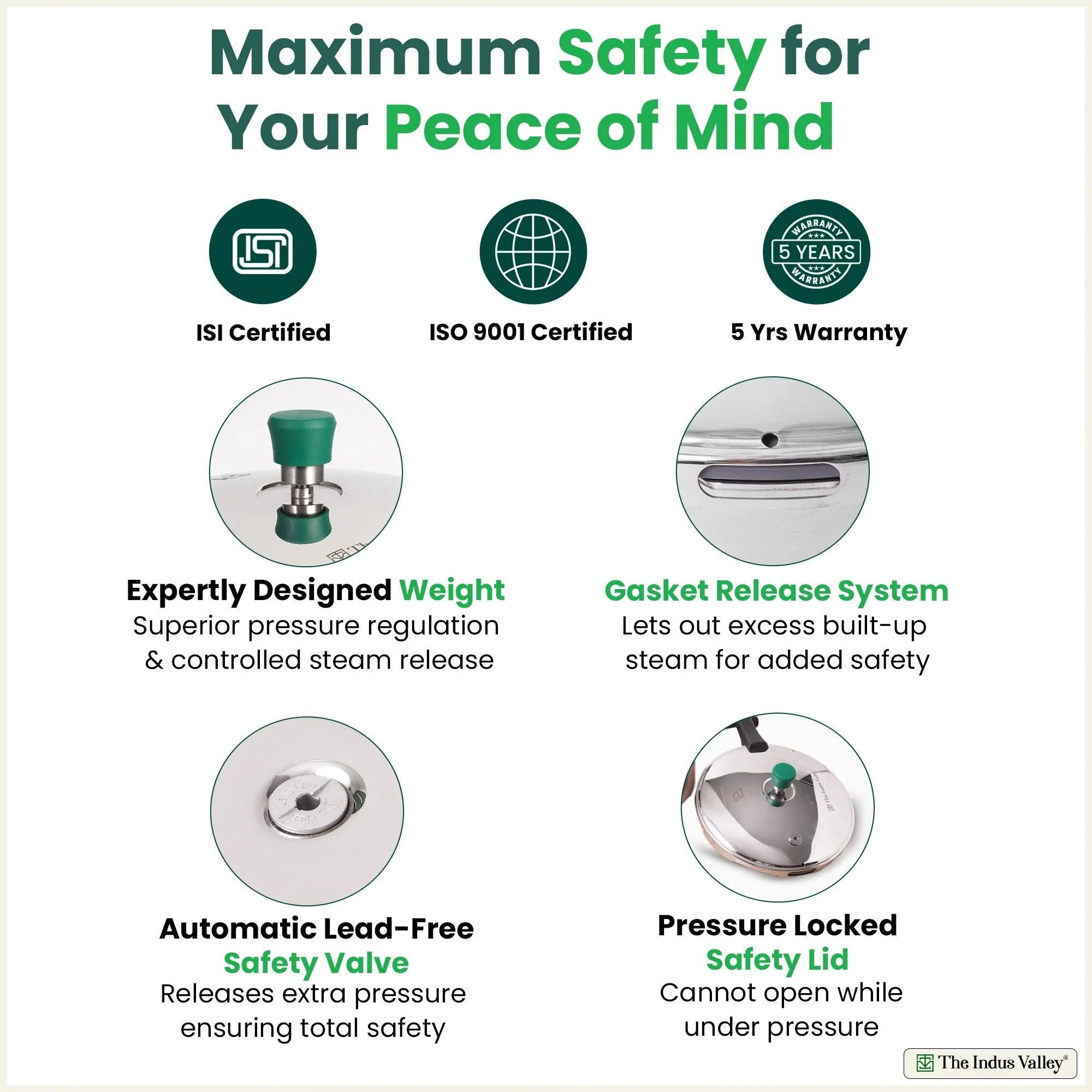 The Indus Valley Tri-ply Stainless Steel Pressure Pan, Premium Quality, 3 Layer Thick Body, Heavy Bottom, 100% Food-safe, ISI Certified, Induction & Gas, 3.5/5L