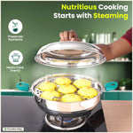 Thumbnail for The Indus Valley 14 Pit Tri-Steel Multi Pot Premium Stainless Steel Idli/ Momo Maker/  Veg Steaming Set, Tri-ply Induction Bottom, 2 Plates, 27cm
