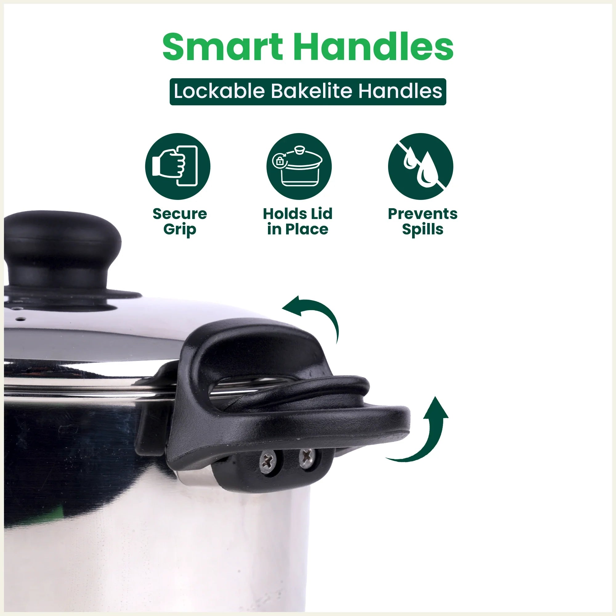 The Indus Valley Tri-steel Stainless Steel Rice Pot with Strainer Lid & Lockable Bakelite Handles, Tri-ply 3-Layer Heavy Bottom | Noodle/Pasta/Corn/Soya/Veggies Boiler Pot, Steamer Cooker, Induction & Gas, 1.08 Kg, 19cm, 3.5 L