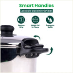 Thumbnail for The Indus Valley Tri-steel Stainless Steel Rice Pot with Strainer Lid & Lockable Bakelite Handles, Tri-ply 3-Layer Heavy Bottom | Noodle/Pasta/Corn/Soya/Veggies Boiler Pot, Steamer Cooker, Induction & Gas, 1.08 Kg, 19cm, 3.5 L