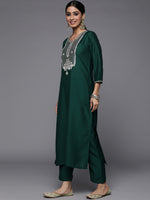 Thumbnail for Varanga Green Embroidered Kurta Paired With Tonal Trouser And Dupatta - Distacart