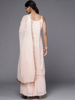 Thumbnail for Varanga Peach Embroidered Kurta Paired With Tonal Sharara And Dupatta - Distacart