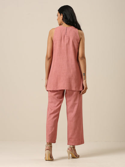 trueBrowns Light Mauve Slub Textured Sleeveless Short Co-Ord Set - Distacart