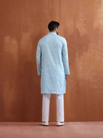 Thumbnail for trueBrowns Men's Blue Sequin Chanderi Kurta