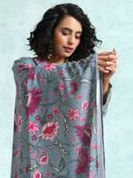 Thumbnail for trueBrowns Grey Printed Velvet Shawl - Distacart