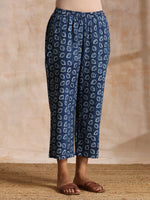 Thumbnail for trueBrowns Indigo Dabu Floral Print Cotton Kaftan Co-Ord Set - Distacart