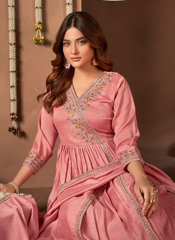 Anaita L Pink Anarkali Readymade Suit with Embroidery Work - Dista