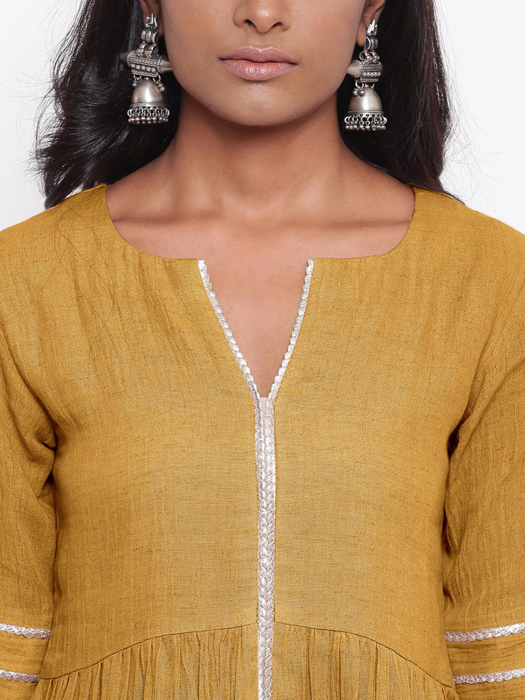 trueBrowns Pure Cotton Gota Slit Kurta Set | Relove