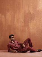 Thumbnail for trueBrowns Men's Rust Cotton Dobby Kurta