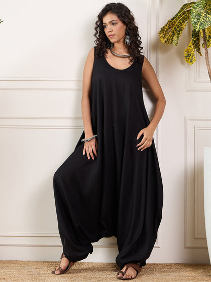 InWeave Black Round Sleeveless Jumpsuit - Distacart