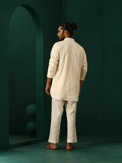 trueBrowns Men's Ivory Tonal Cotton Co-ord Set - Distacart