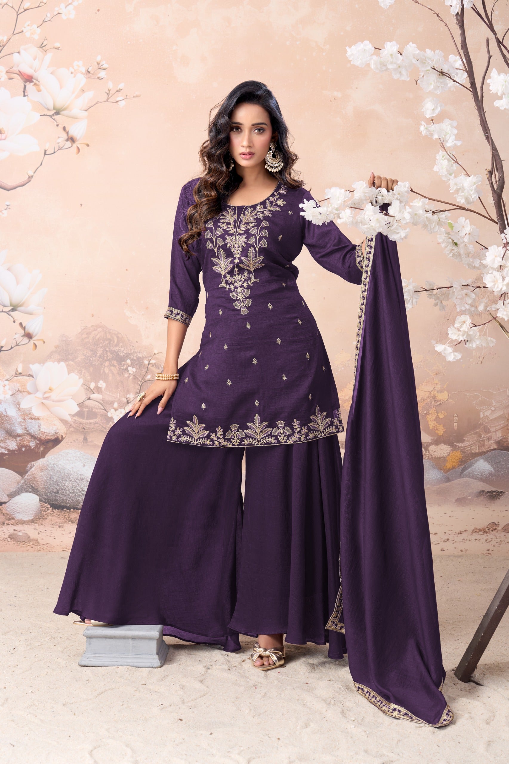 Anaita Purple Vichitra Silk Readymade Suit with Coding Work - Dista