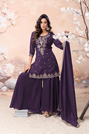 Anaita Purple Vichitra Silk Readymade Suit with Coding Work - Dista