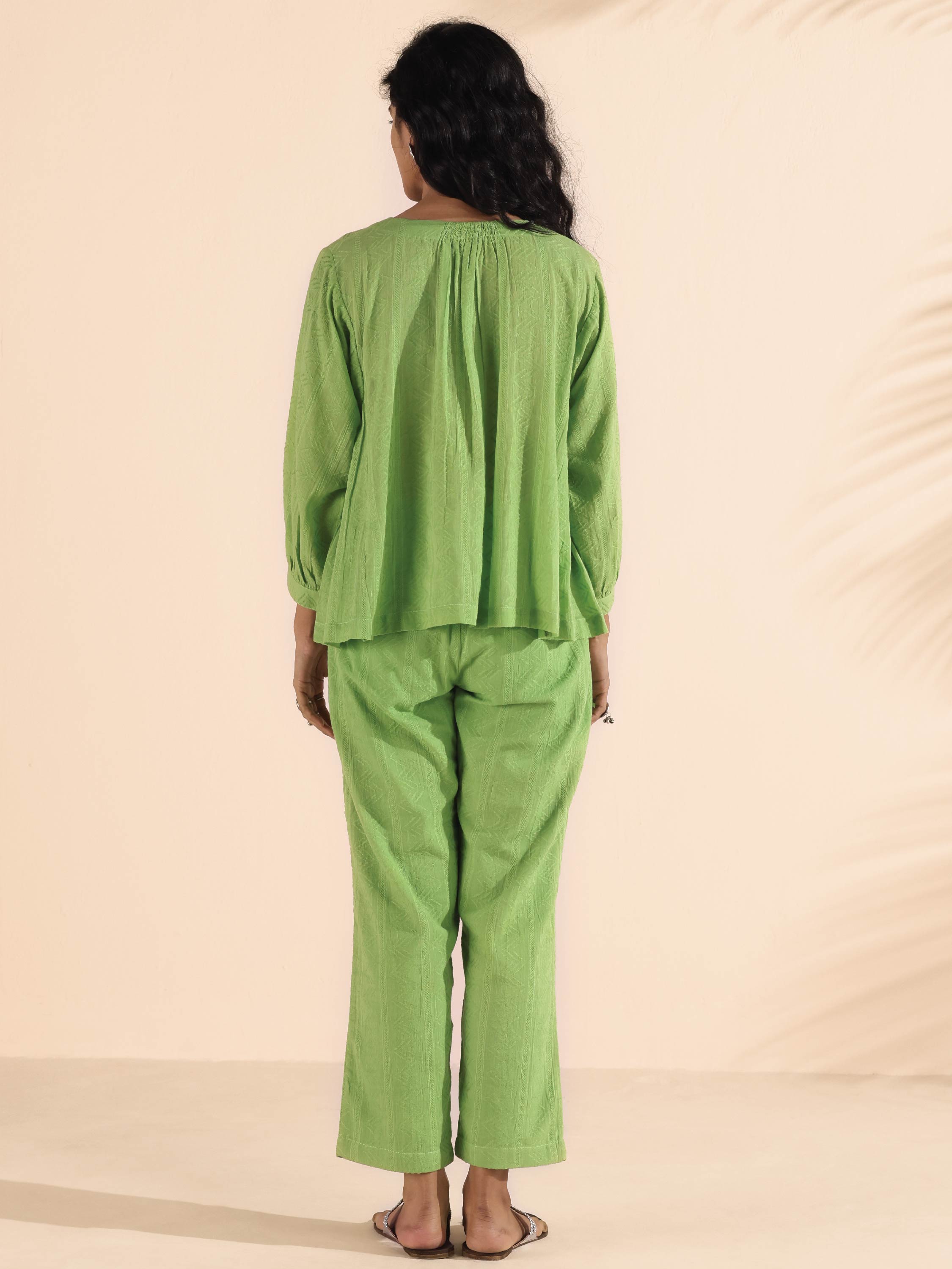 trueBrowns Green Cotton Dobby Short Co-ord Set - Distacart