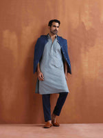 Thumbnail for trueBrowns Men's Blue Chanderi Kurta