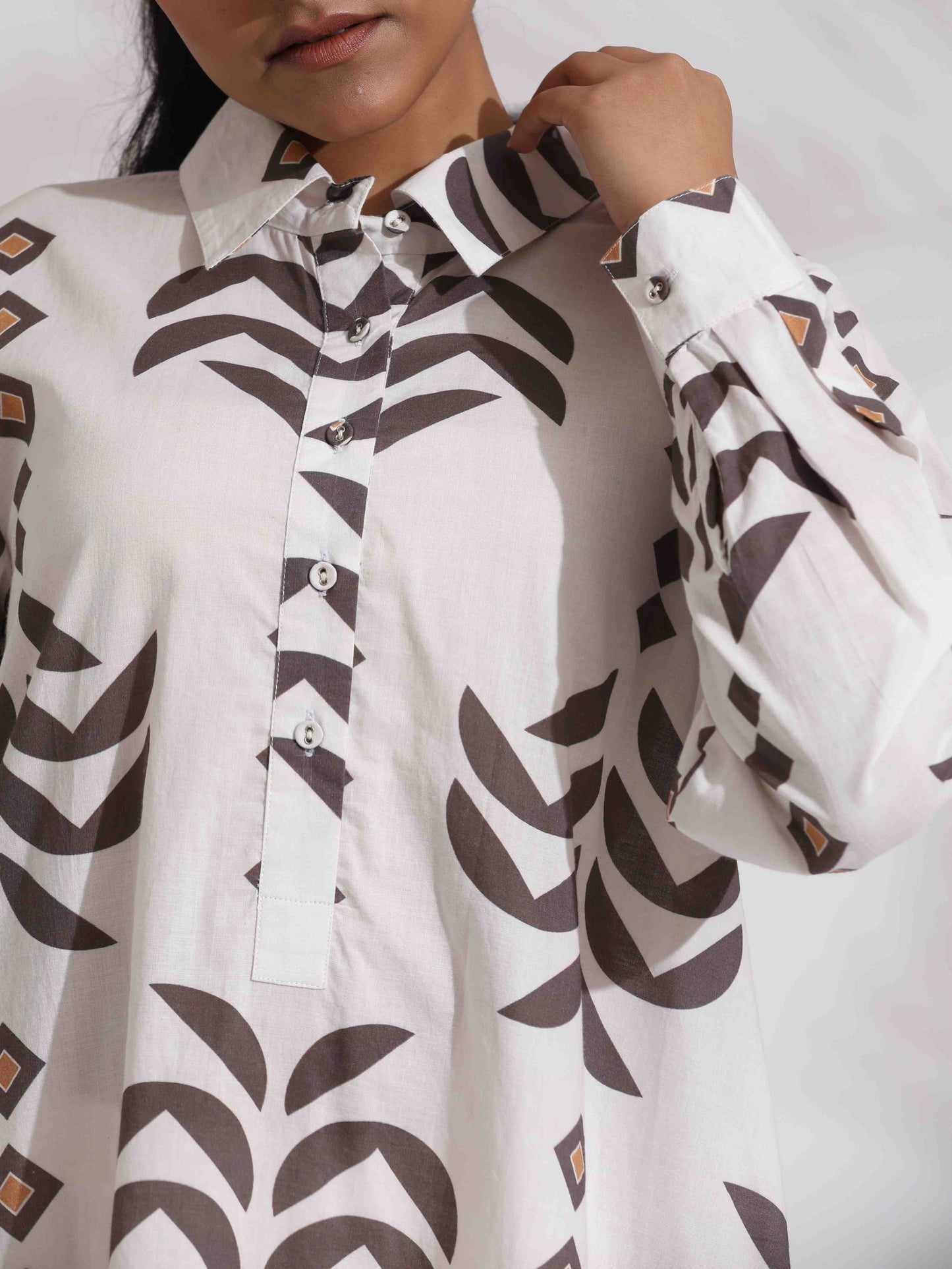 trueBrowns White Cotton Stripe Print Kurta Co-ord Set - Distacart