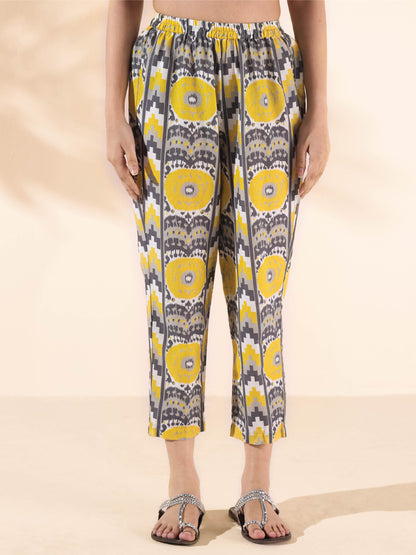 trueBrowns Yellow Cotton Ikat Sleeveless Kurta Pant Set - Distacart