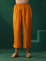 Thumbnail for trueBrowns Mustard Geometric Floral Viscose Silk Front Pleat Co-ord Set - Distacart
