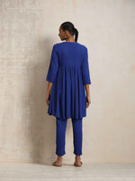 Thumbnail for trueBrowns Blue Crinkle Flared Kurta Co-ord Set