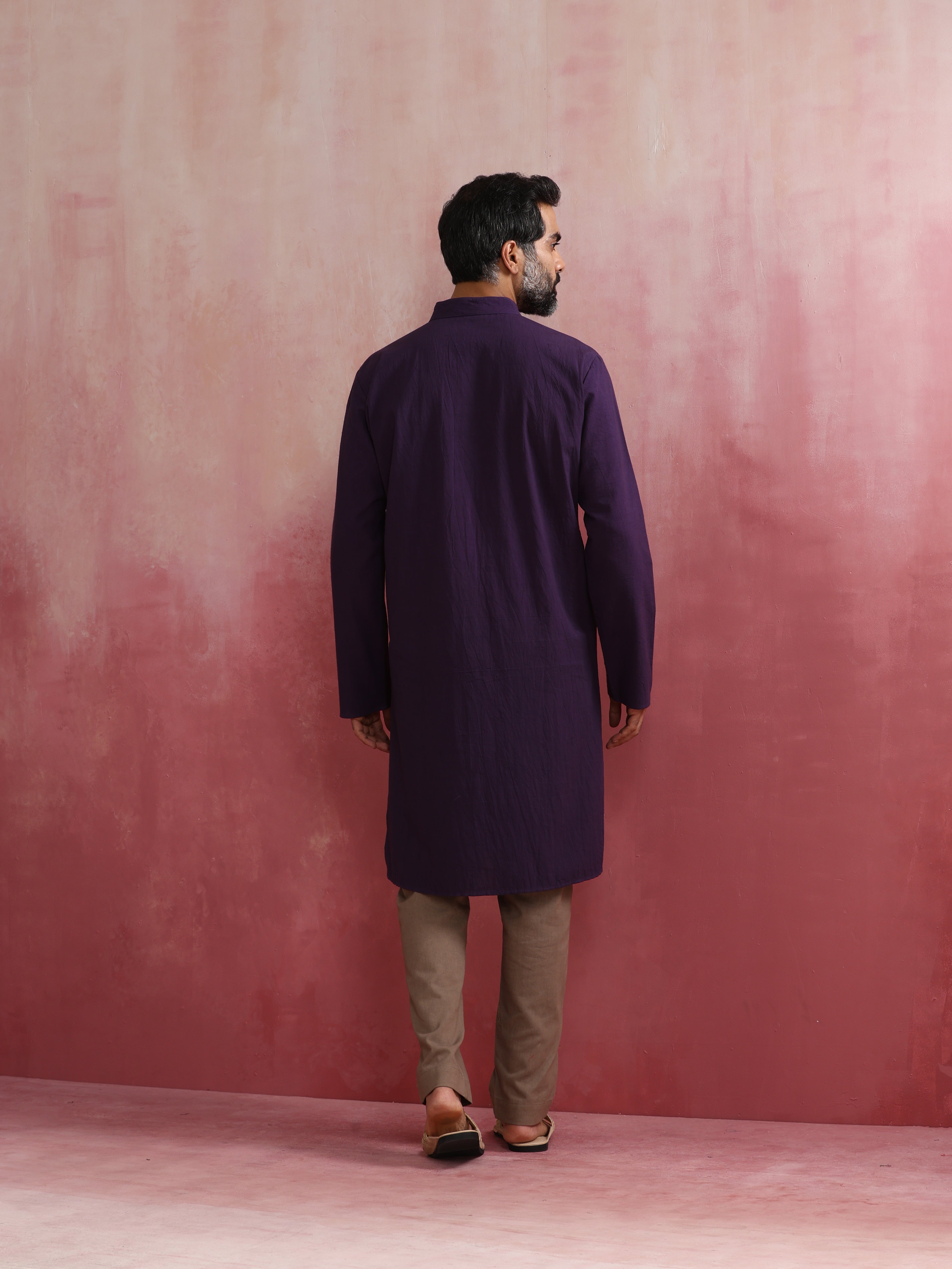 trueBrowns Men's Purple Mandarin Collar Kurta - Distacart
