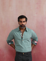 Thumbnail for trueBrowns Men's Aqua Blue Cotton Shirt Collar Stylized Kurta - Distacart