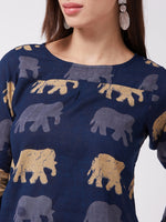Thumbnail for InWeave Elephant Print Blue Top