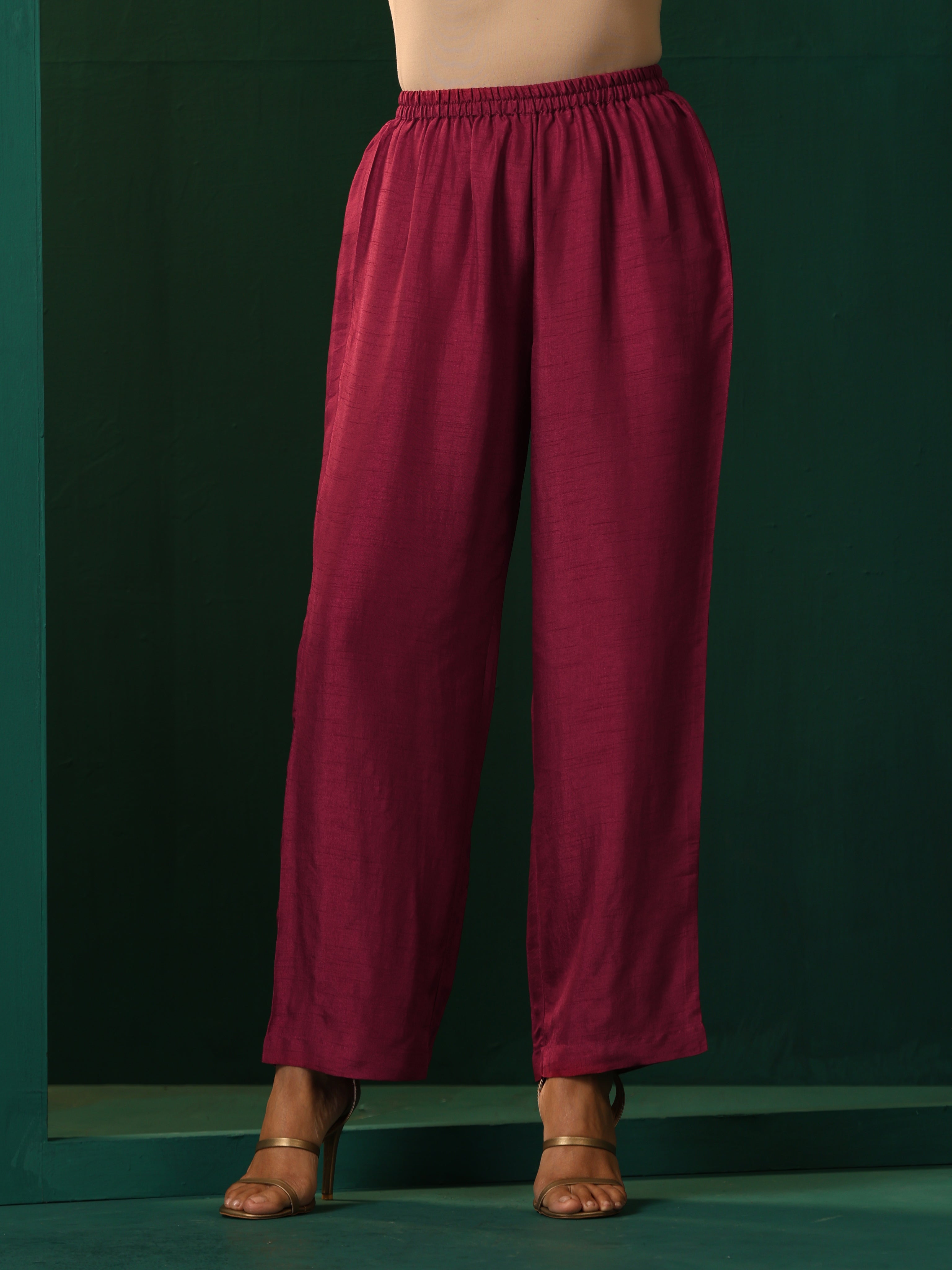 trueBrowns Maroon Silk Relaxed Co-ord Set - Distacart