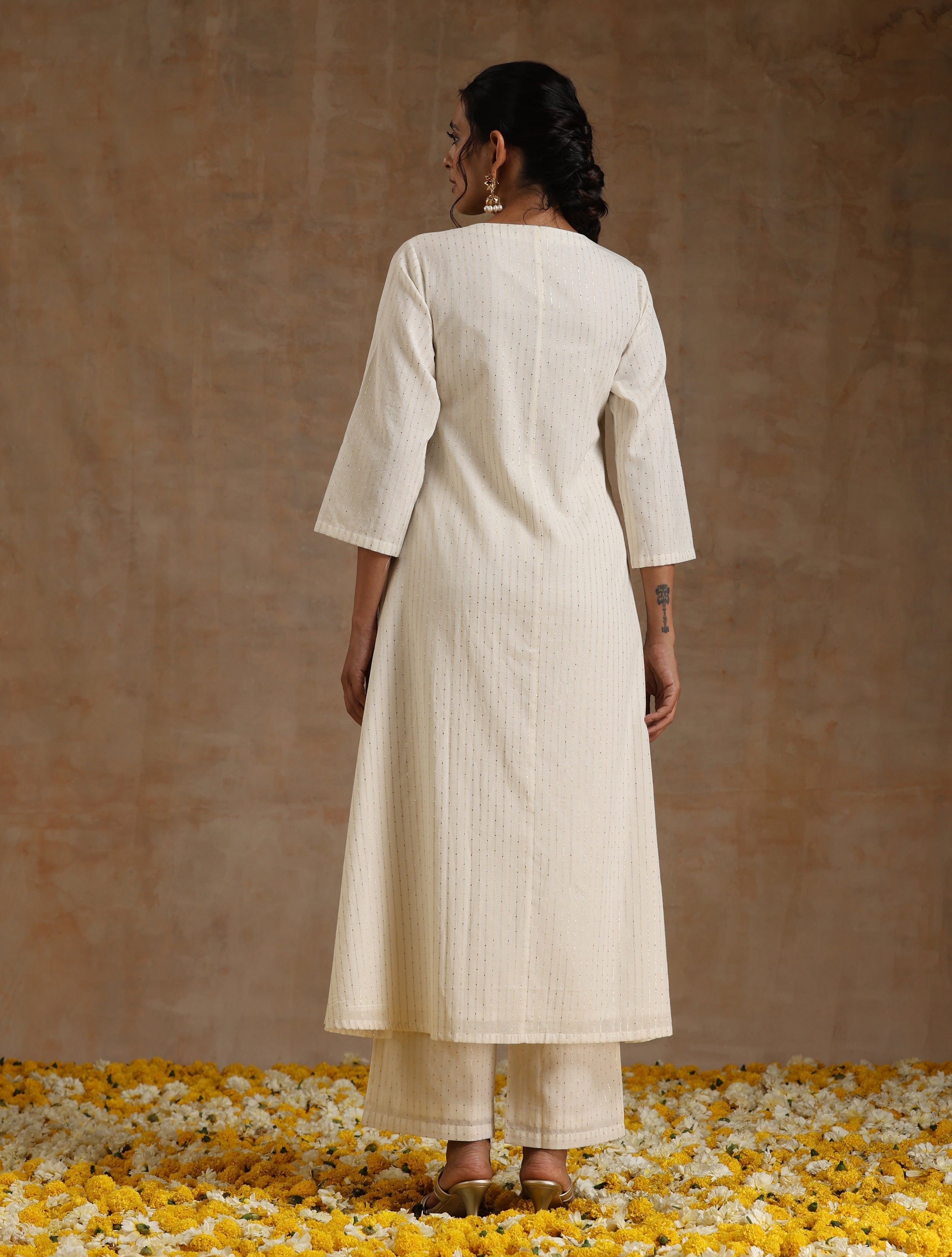 trueBrowns Ivory Gold Cotton Angrakha Kurta Set - Distacart