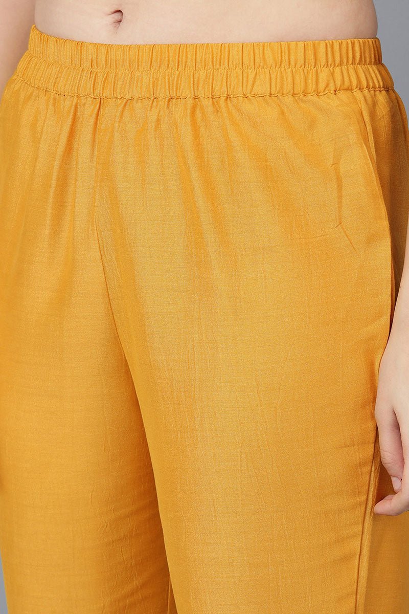 Ahika Mustard Poly Silk Flared Suit Set