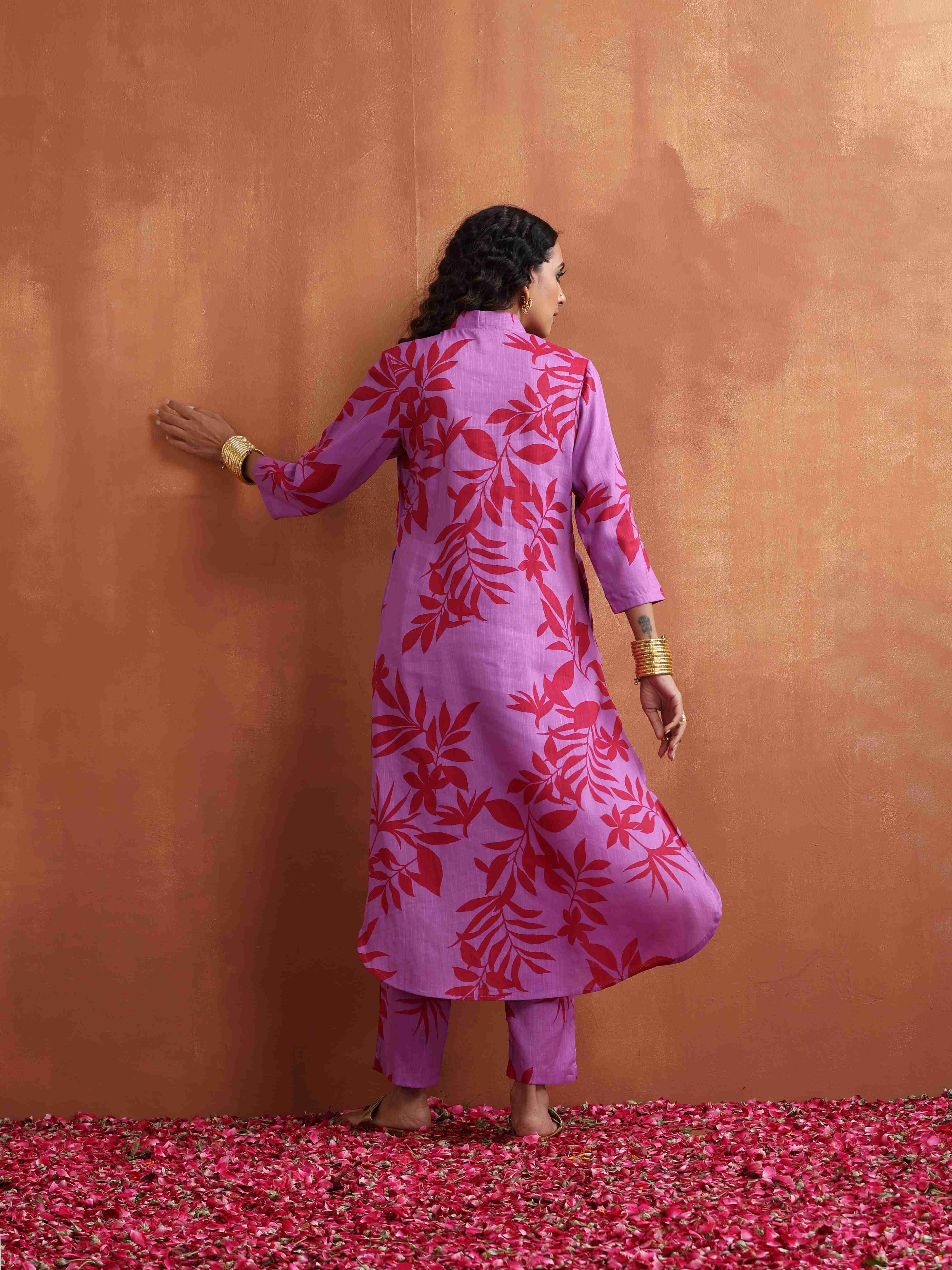 trueBrowns Purple Print Straight Kurta Set - Distacart