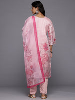 Thumbnail for Varanga Women Pink Silk Floral Printed Beads And Stones Embellished Kurta Set With Dupatta - Distacart