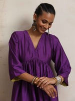 Thumbnail for trueBrowns Purple Silk Anarkali Flared Kurta Set - Distacart