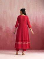 Thumbnail for trueBrowns Red Cotton Dobby Flared Kurta Set - Distacart