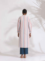 Thumbnail for trueBrowns Off-White Cotton Multi Stripe A-line Kurta Set