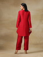 Thumbnail for trueBrowns Maroon Textured Silk Front Placket Co-Ord Set - Distacart